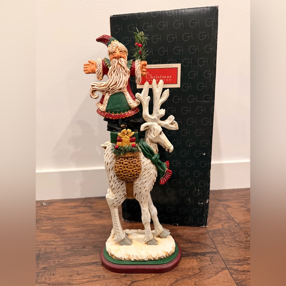 Vintage 17" David Frykman Tall Santa on Reindeer Statue